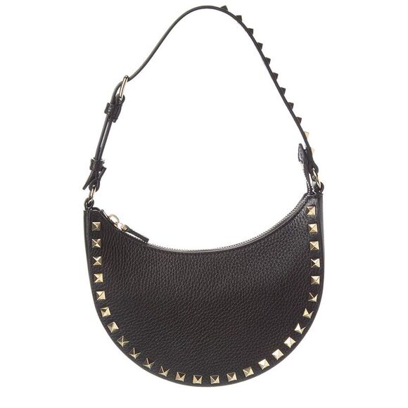 Valentino Handbags - Valentino Rockstud Mini Grainy Leather Hobo Bag, Black